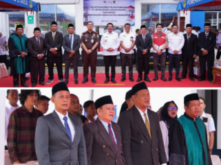 Wakil Bupati Barito Utara, Felix Sonadie Y. Tingan, bersama jajaran direksi dan komisaris baru PT Mitra Batara Sarana Mandiri serta pejabat lainnya, berfoto bersama setelah acara pelantikan di Muara Teweh pada Rabu, 1 April 2026.